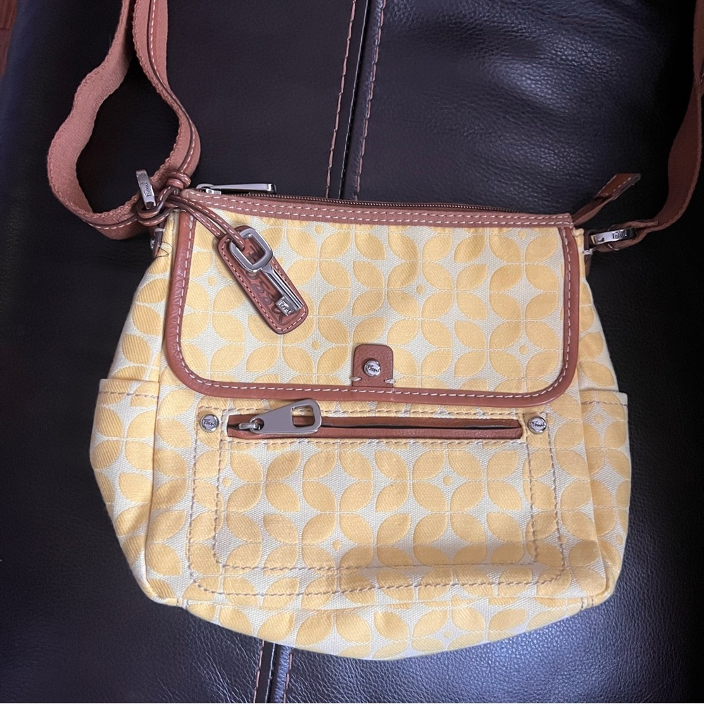 Fossil Yellow Patterned Cross Body Purse